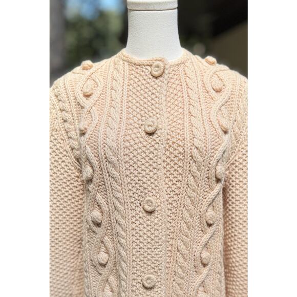 Cable Knit Cream Fisherman Long Cardigan Handmade S Preppy Nautical Academia - Picture 3 of 7